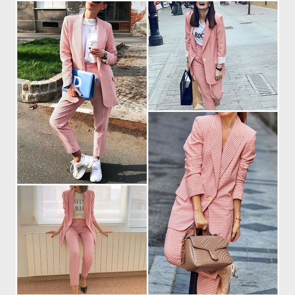 Single Breasted Pink Plaid Blazer - Picture 4 of 9